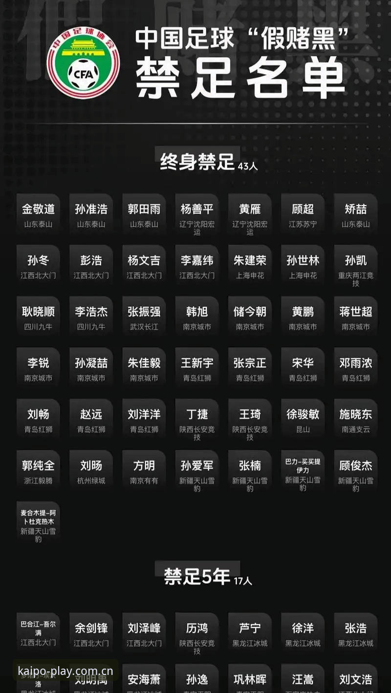 中国足协第三批禁足名单深度对比：终身禁赛vs五年禁赛，哪些行为最致命？